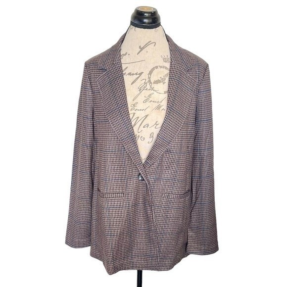 Sanctuary Daily Oxford Blazer Jacket Medium Single Button Plaid Preppy Workday - Picture 3 of 15